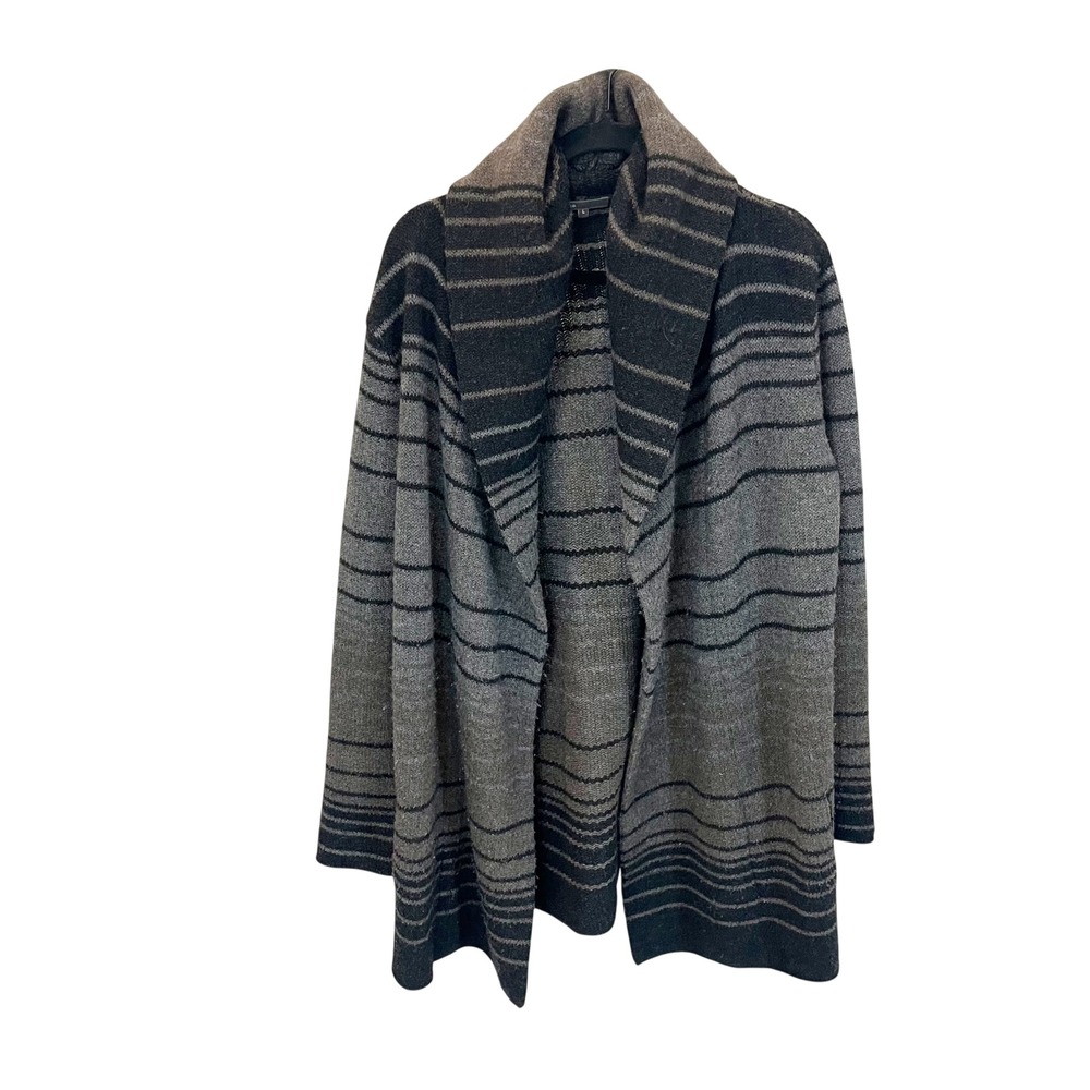 Vince Gray Black Striped Wool Alpaca Cashmere Open Front Cardigan Sweater LARGE
